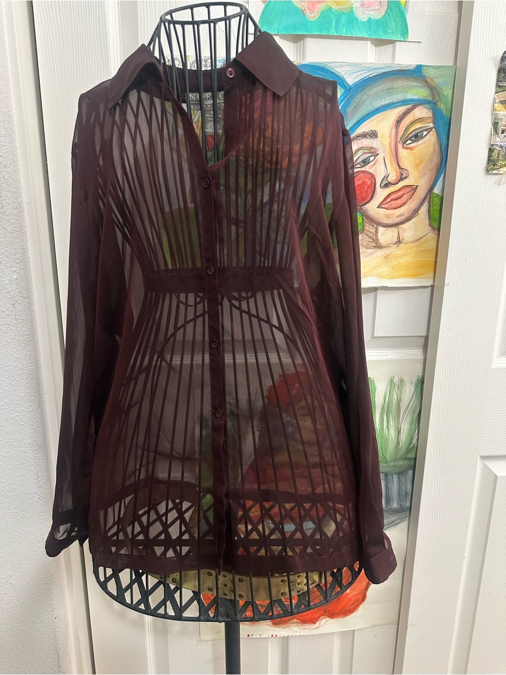 Norton McNaughton Sheer Blouse in Deep Wine